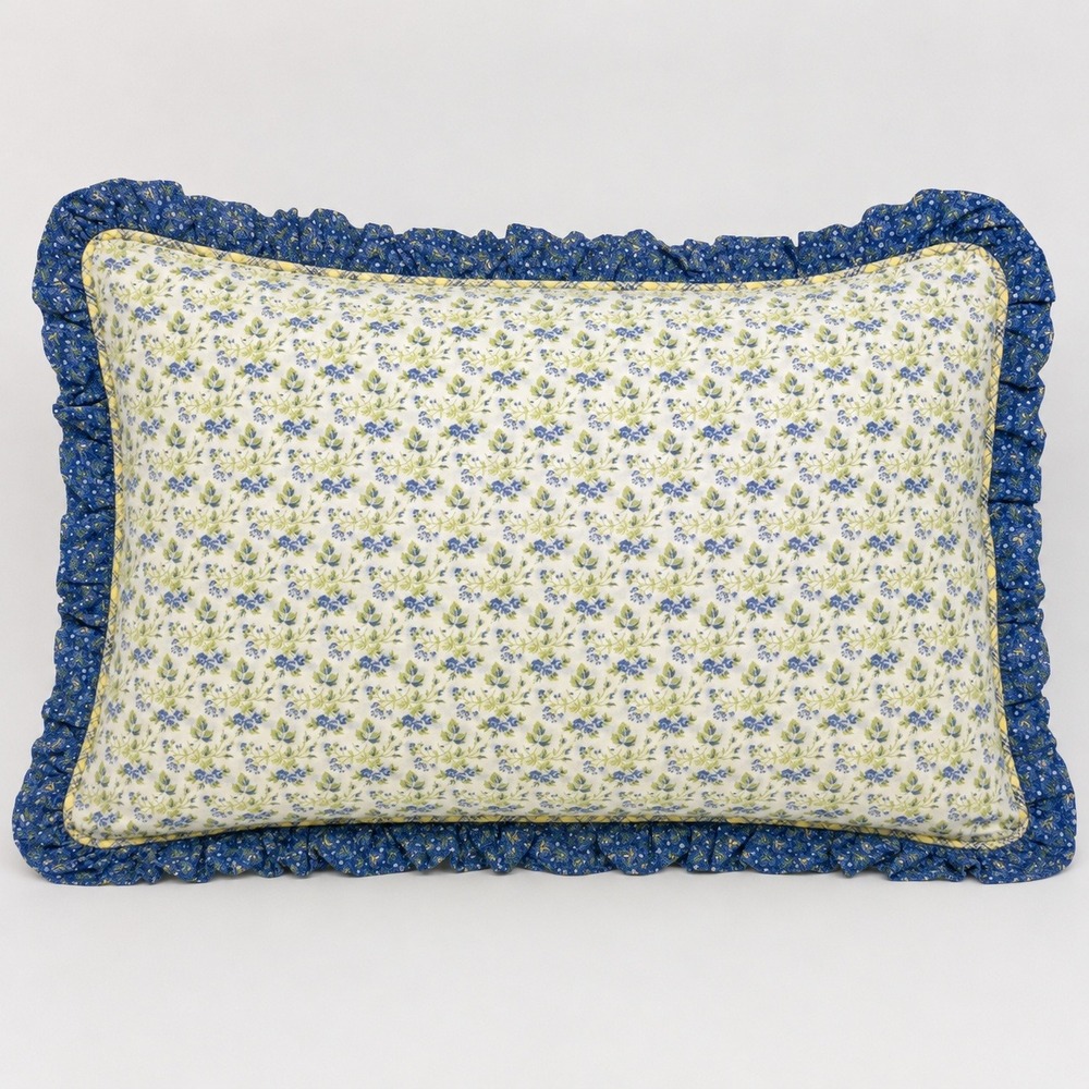 Vintage Laura Ashley Blue Floral Ruffled Standard Pillow Sham Cottage